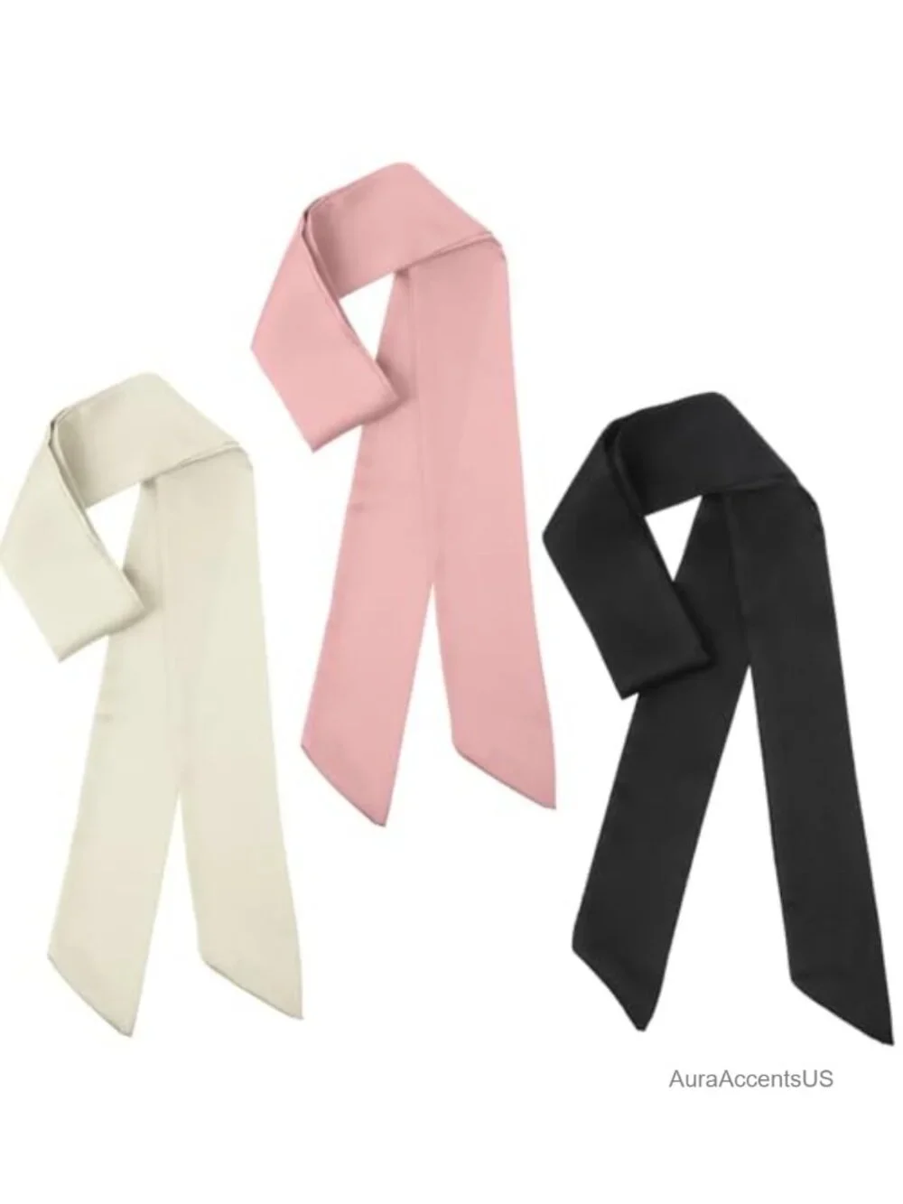 3-Piece Satin Long Neckerchief Scarf Multifunctional Skinny Scarf